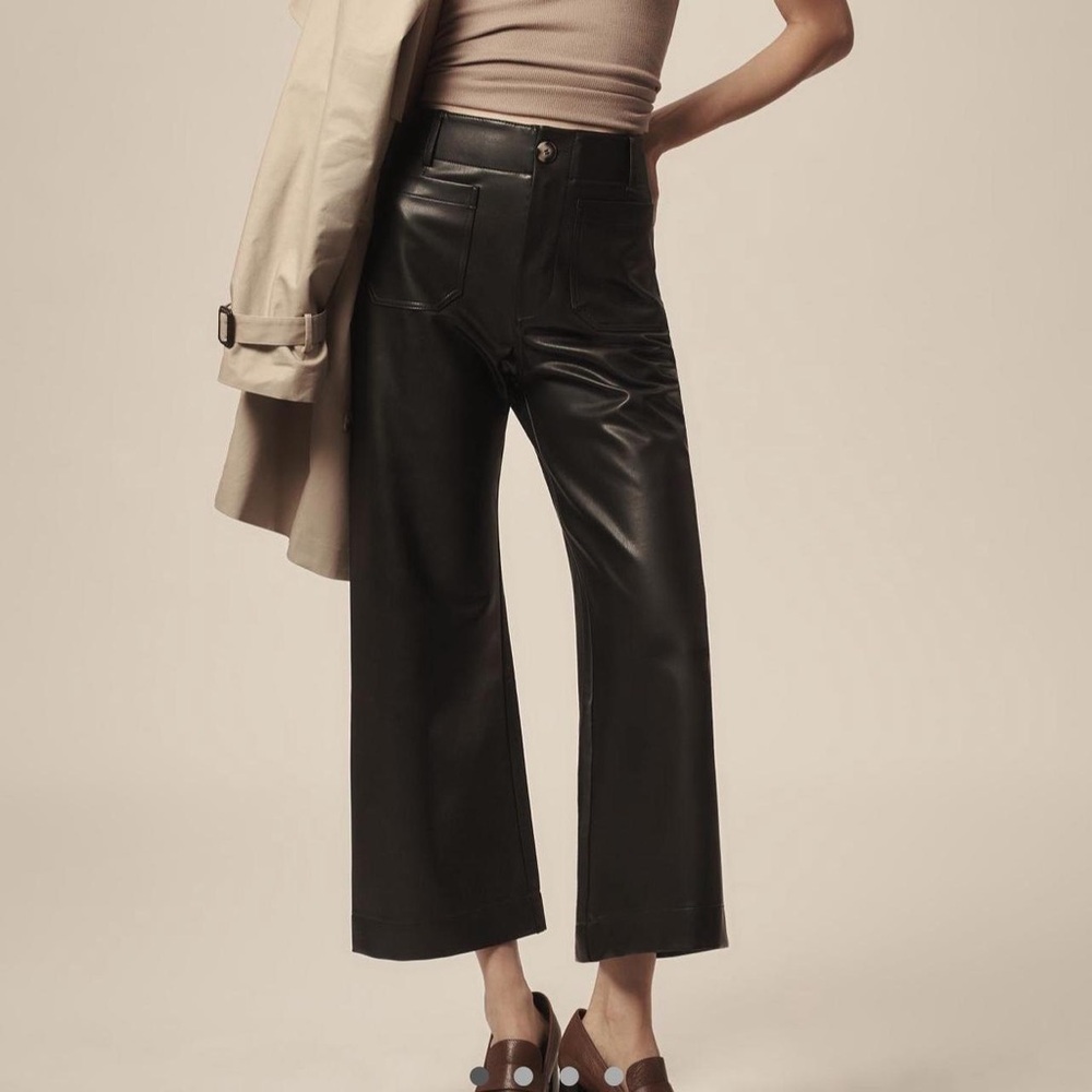 Anthropologie Colette Black Faux Leather Wide-Leg Pants